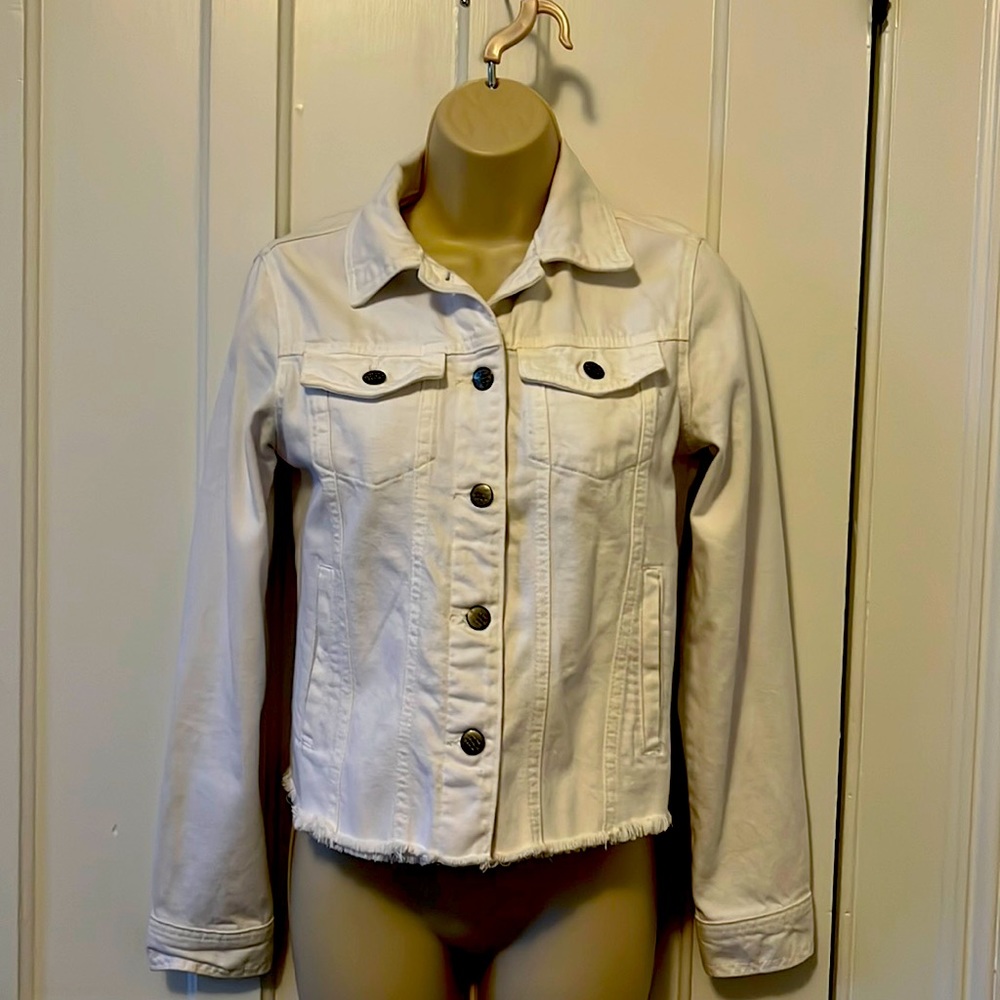 For The Republic white denim jacket